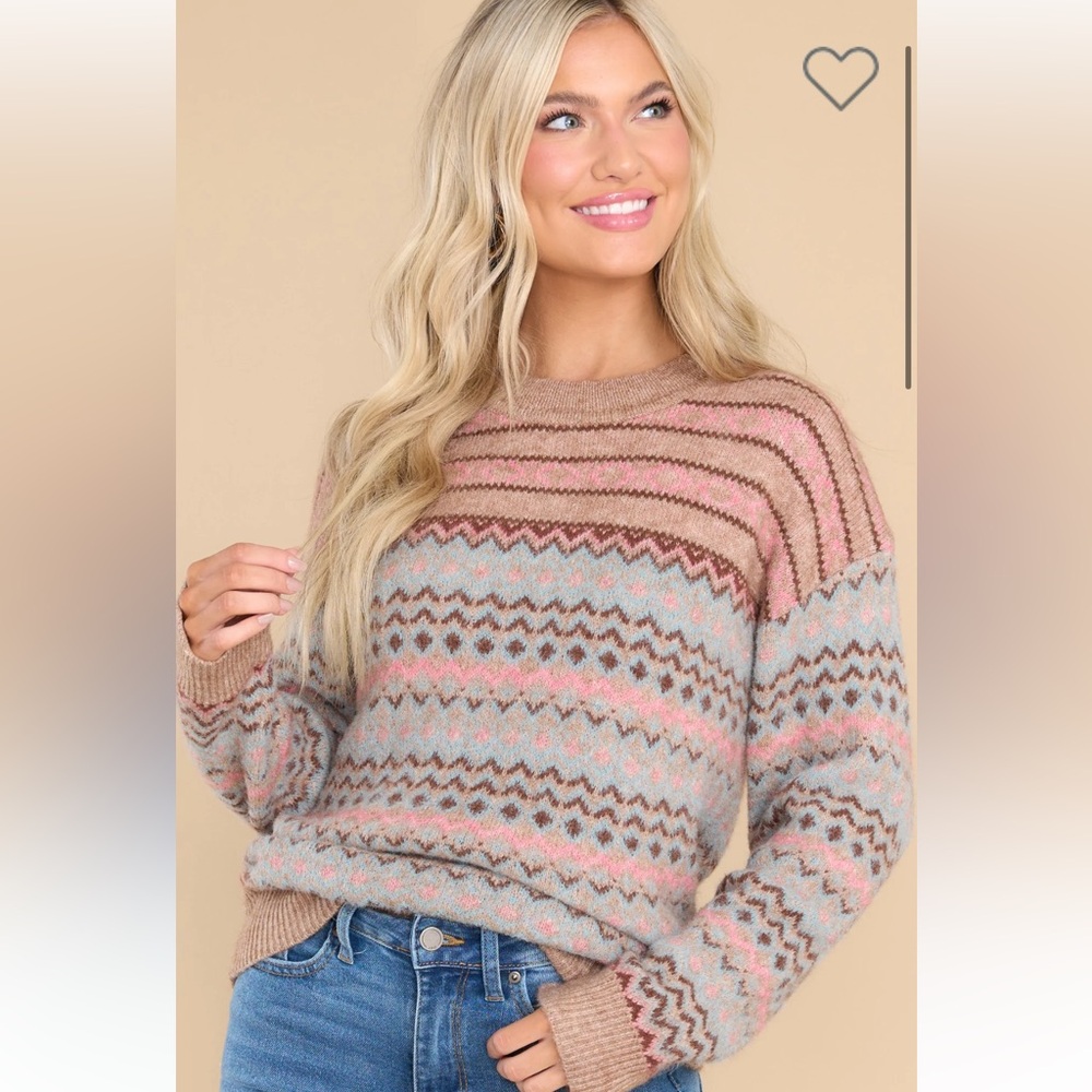 Pink and Brown Patterned Sweater